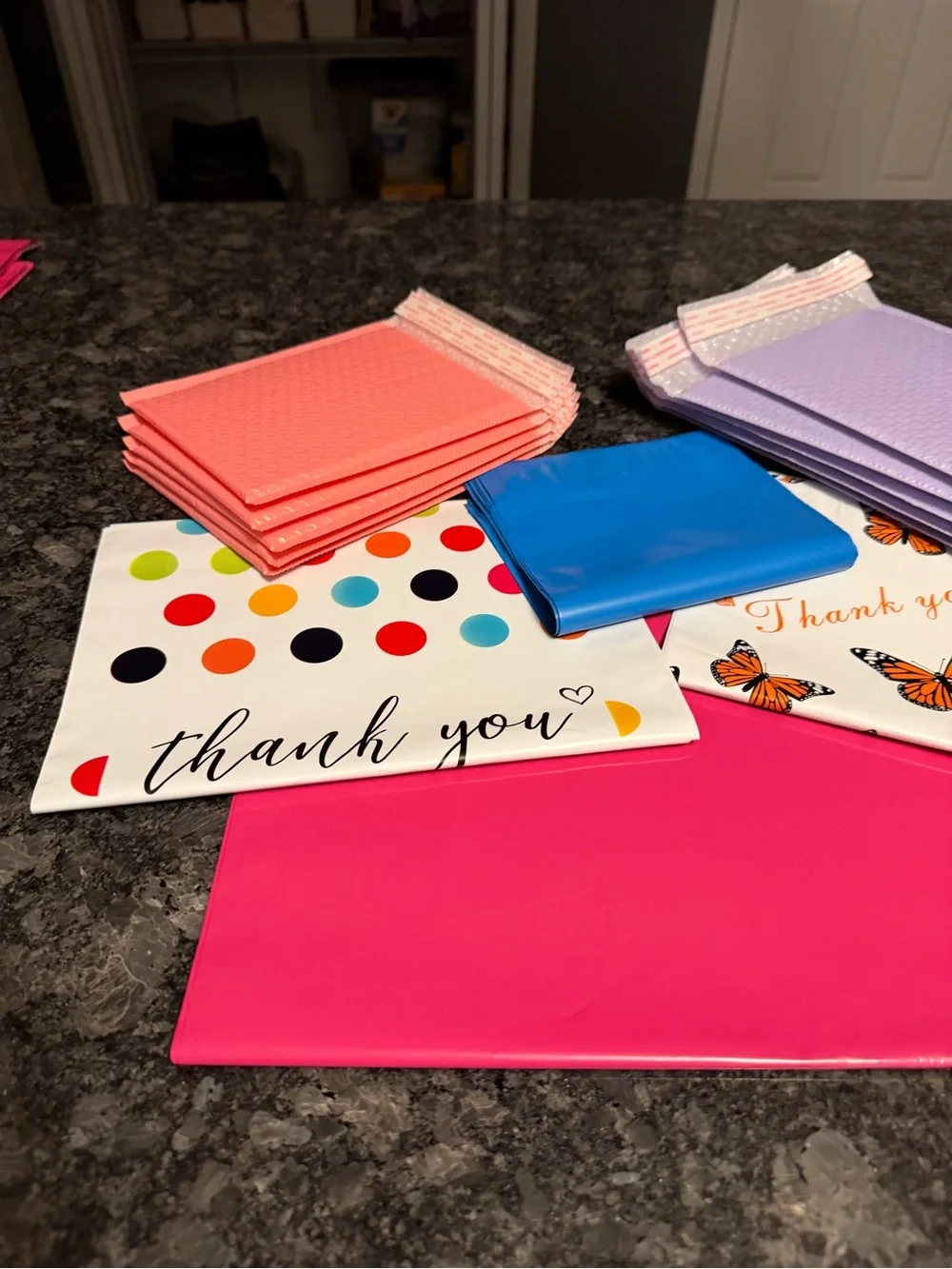Bundle of 35 Poly & Bubble Mailers Assorted Sizes & Colors Butterfly & Dot Set